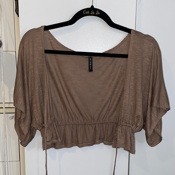 Brown Batwing Drawstring Crop Top S - Picture 9 of 14
